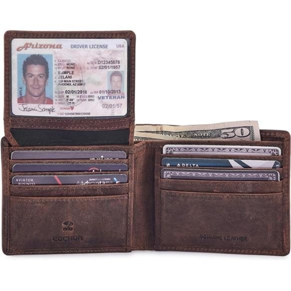 Men's Real Leather RFID Blocking Bifold Wallet Stylish Anti Theft Security